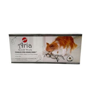 Spot Aria Scroll Work Stainless Steel Double Diner Two 1-Pint Dish Non-Skid